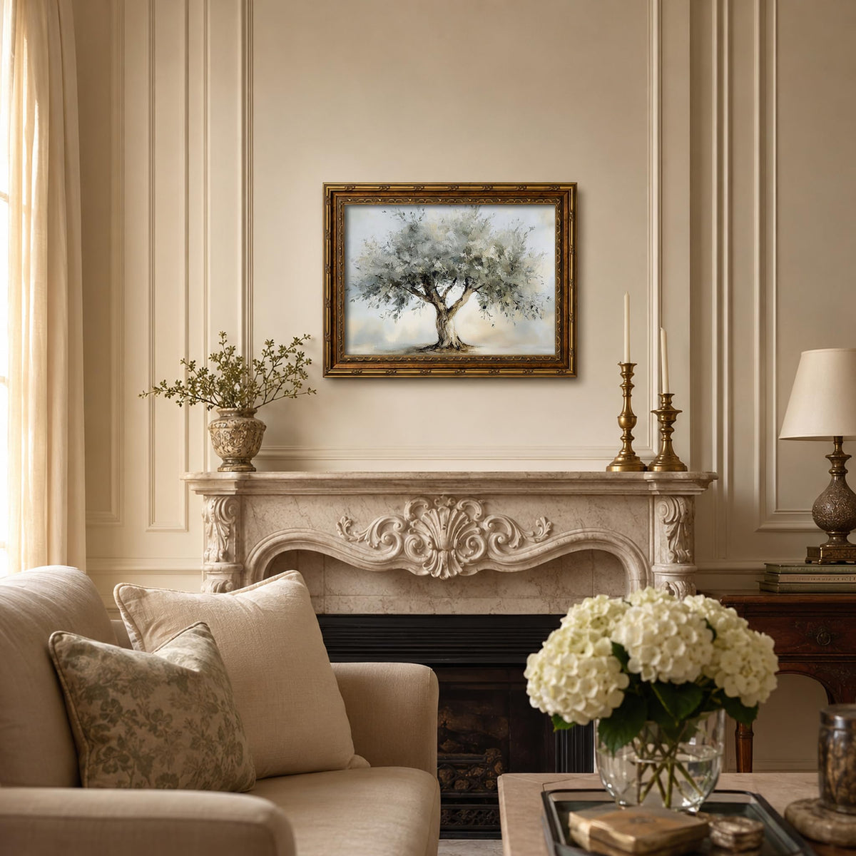 Vintage Gold Framed Olive Tree Canvas Wall Art (Tree / 16"L x 12"W)