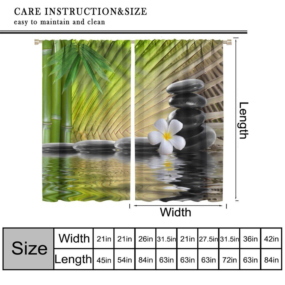 Zen Spa Blackout Curtains for Kitchen Japanese Asian Bamboo Plant Spa Flowers Style Window Treatments Print for Boys Girls Bedroom Living Room 42x54in (21"W x 54"L (Pack of 2) / Zen-12)