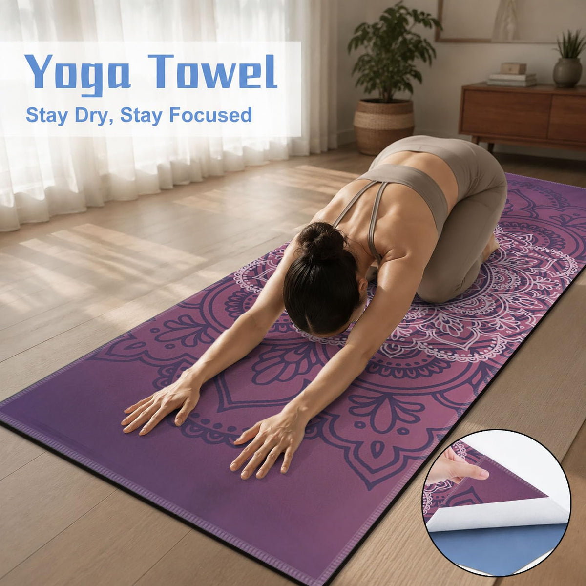 Yoga Mat Towel (Purple Flower-01 / Small)