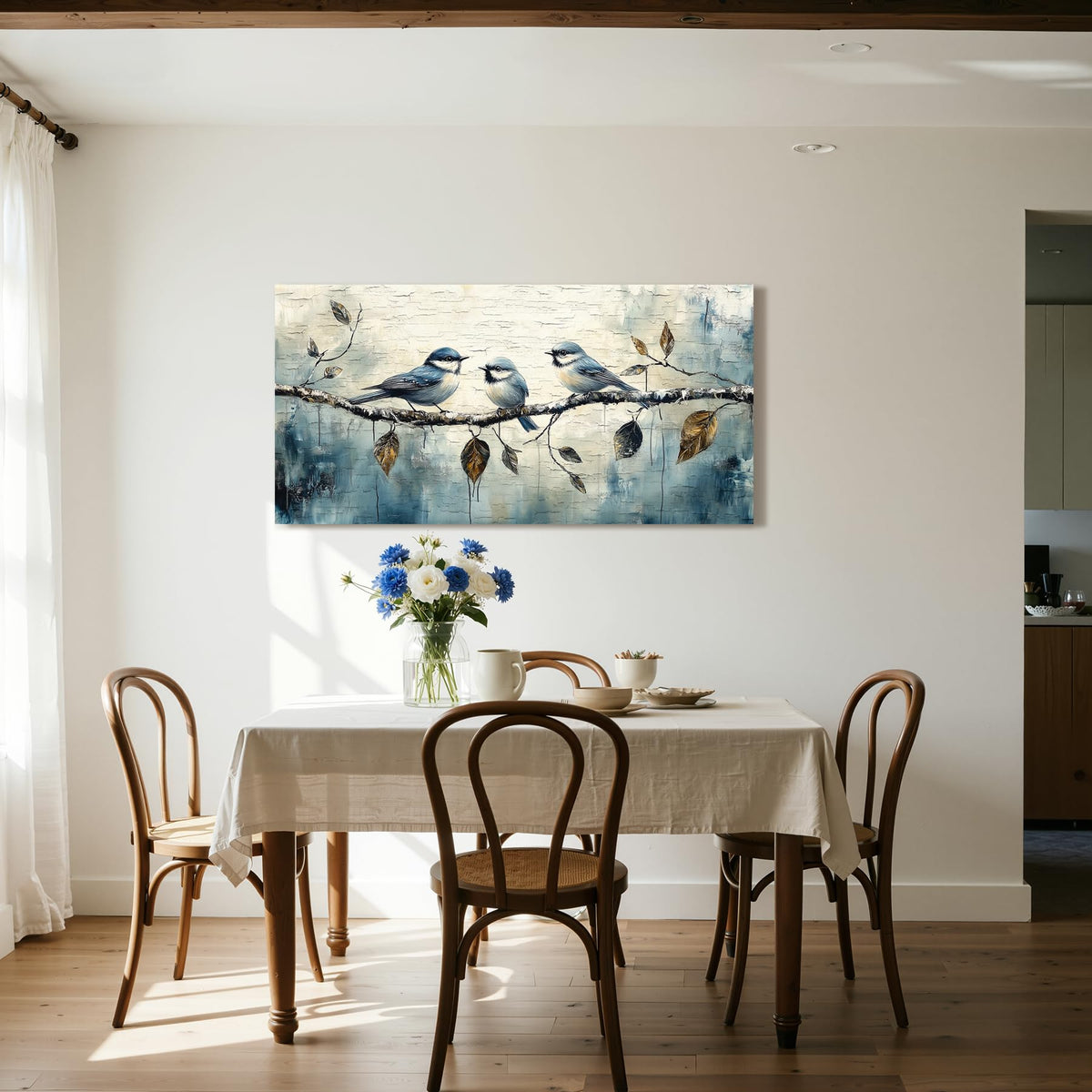 Rustic Birds Family Large Wall Art Hummingbird Nature Decor Blue (Hummingbird / 48"L x 24"W)