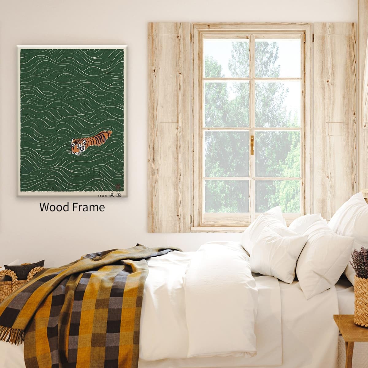 Framed Vintage Japanese Tiger Swimming Prints 11x14in Ukiyo (Wrapped Canvas / Japanese Art 004 / 14"L x 11"W)