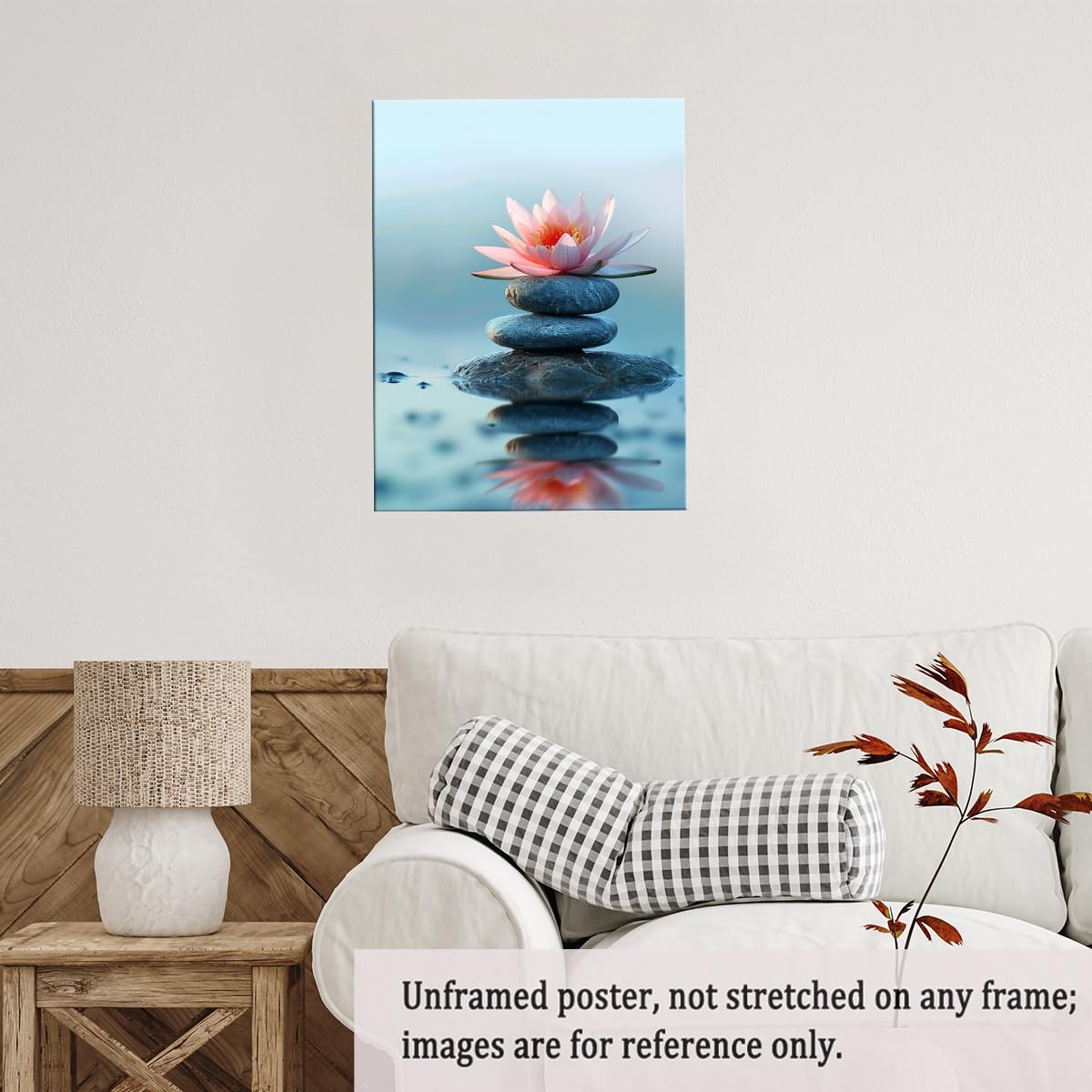 Zen Lotus Flower and Stones Wall Art (Unframed-8 / 16"L x 20"W)