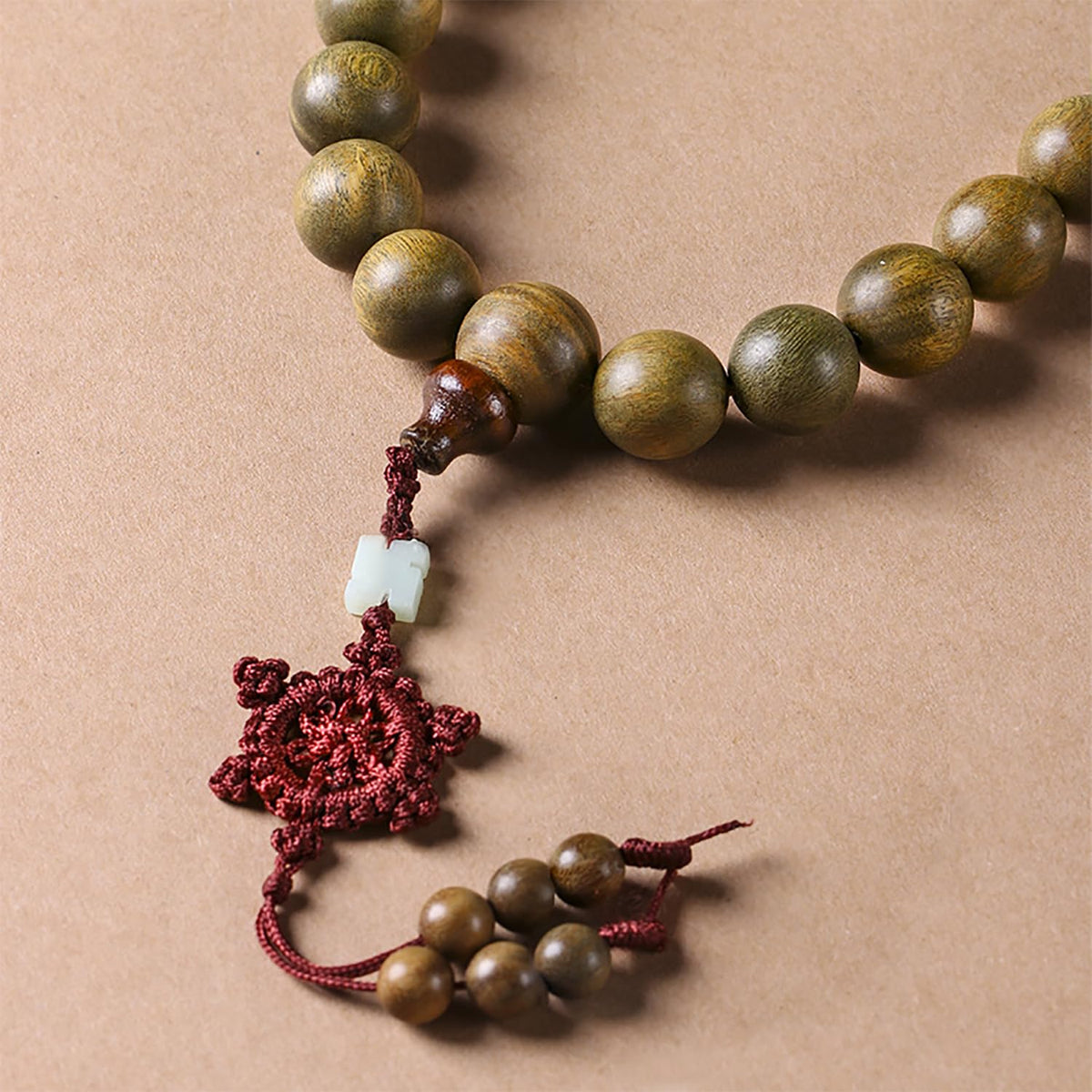12mm Natural Green Sandalwood 108 Mala Beads Necklace for Men Buddhist Prayer Beads Bracelet with Dharmacakra (12mm Beads)