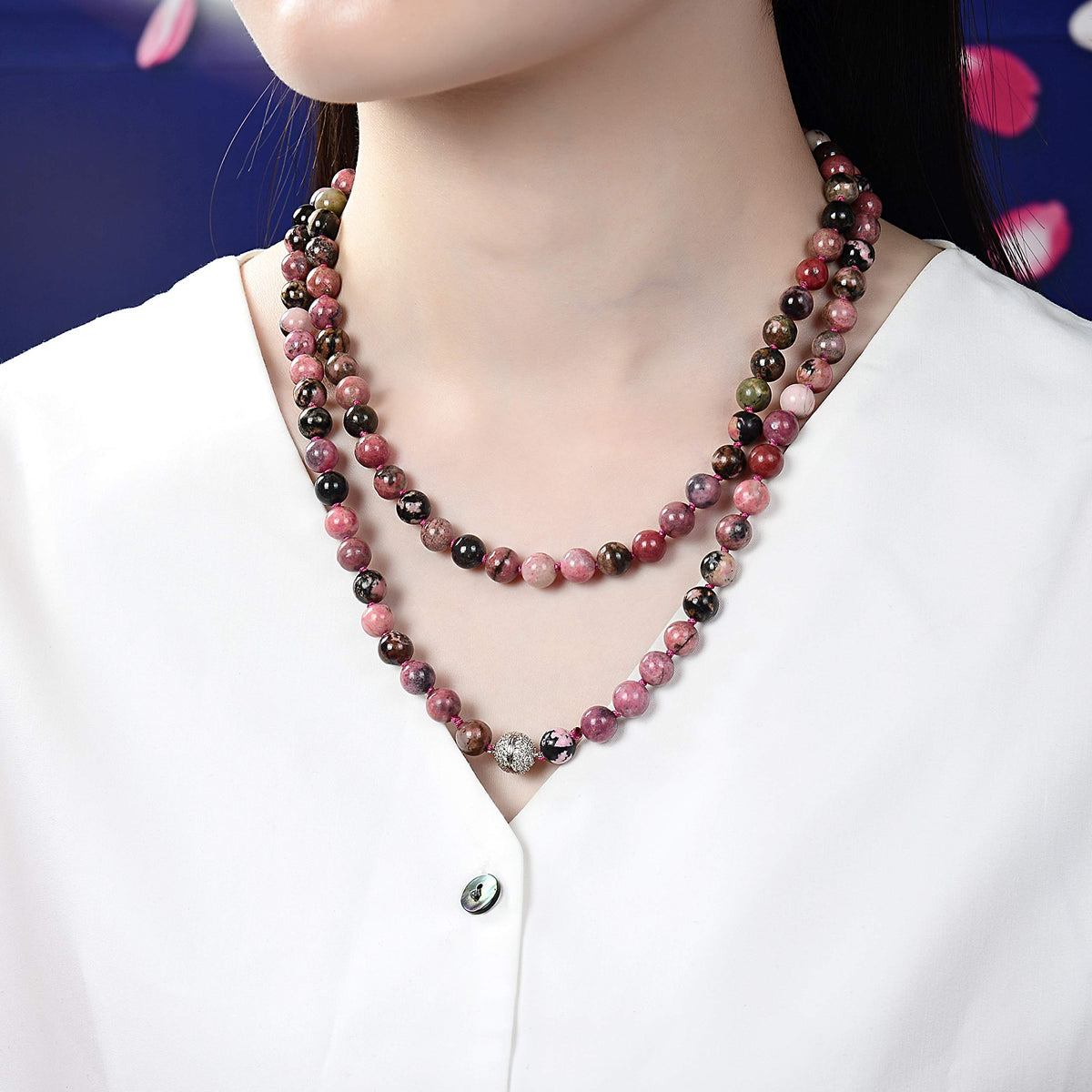 mala beads necklace for women man (rhodonite no tassel)