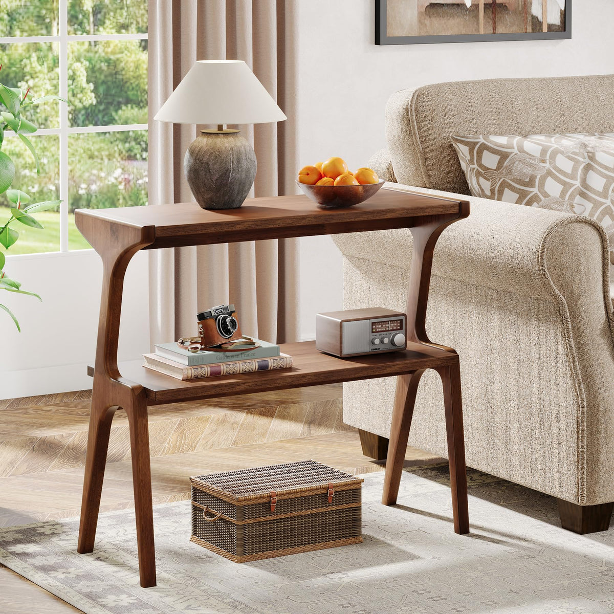 Set of 2 Solid Wood Side Table (Rustic Brown)