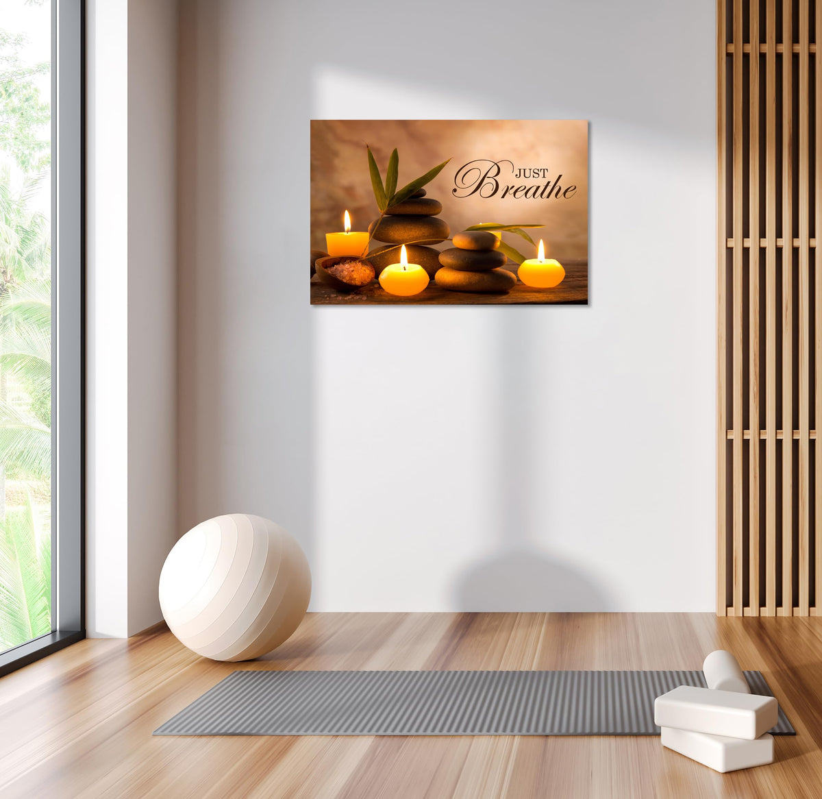 Zen Wall Decor Just Breathe Motivational Bathroom Wall Art Yoga Room Poster for Women Spa Picture Painting Spiritual Artwork Framed for Living Room Ready to Hang (24"L x 36"W / Zen 03)