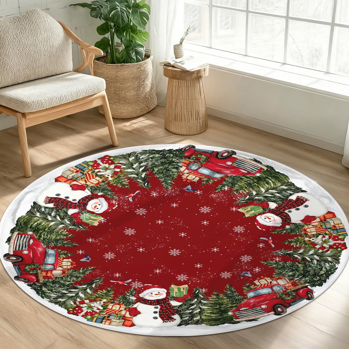 Christmas Round Area Rug 5ft (Gift-snowman Truck / 5' (Round))