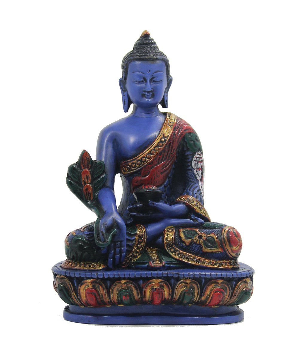 Tibetan Healing Medicine Buddha Statue Hand Painted Nepal (5 Inch (Pack of 1) / Blue)