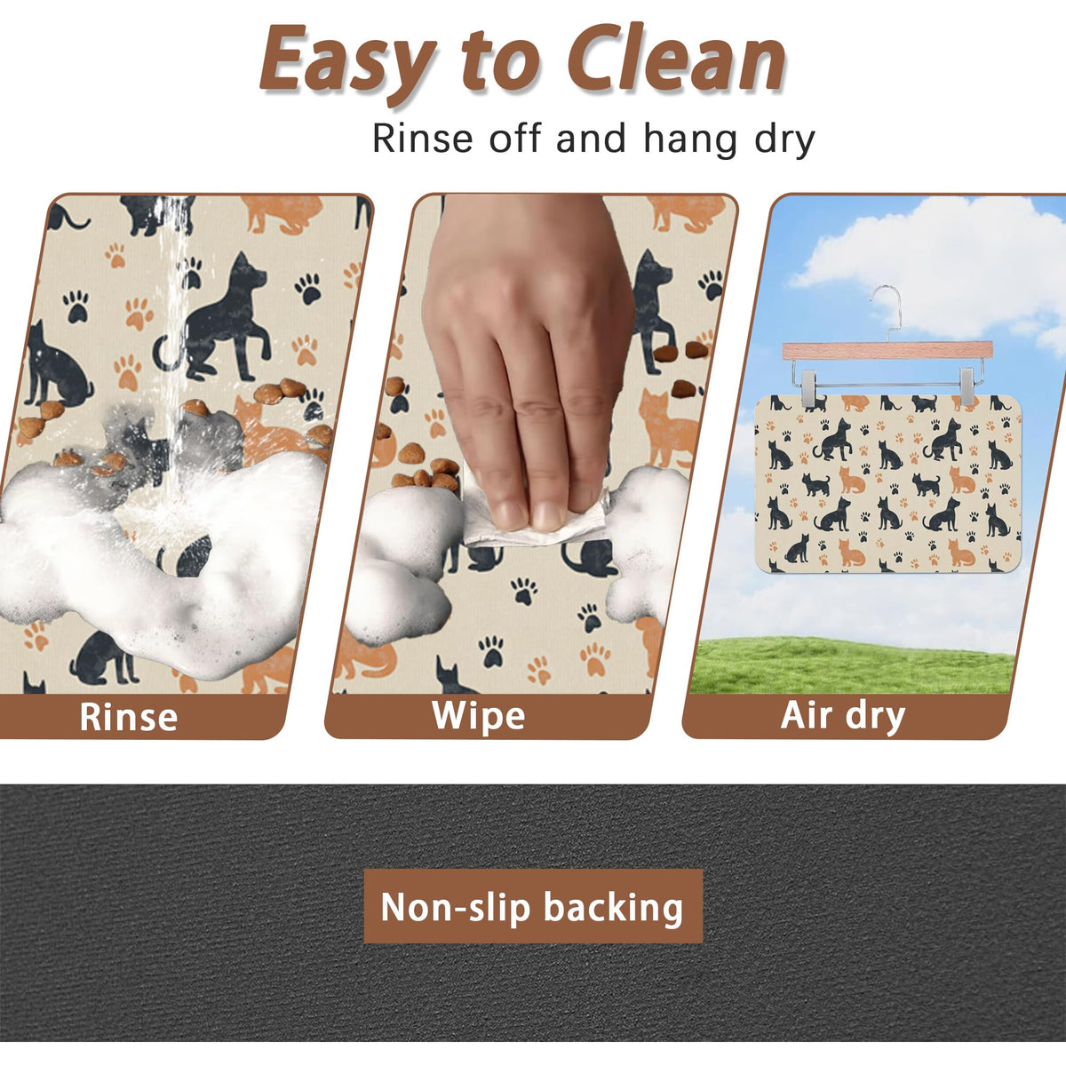 Cute Cat Paw Prints Dog Food Mat for Floors (16"L x 16"W / Cute Cat Dog Paw Boho)