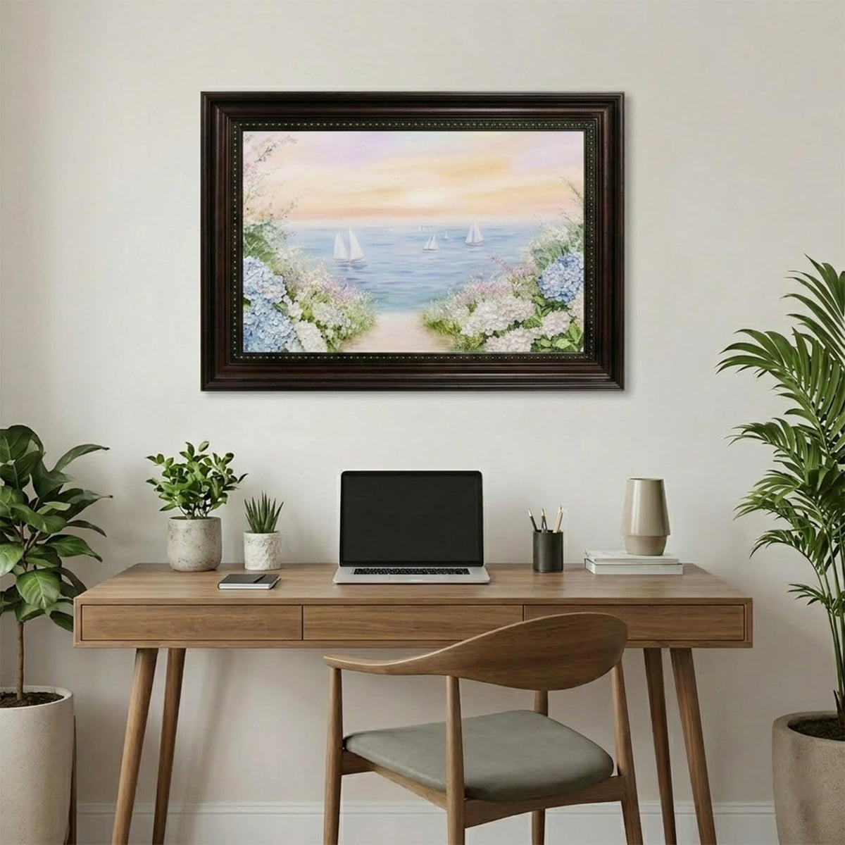 Dark Brown Framed Powder Blue Coastal Hydrangea Canvas Wall Art 16x24 in (Coastal Hydrangea / 24"L x 16"W)