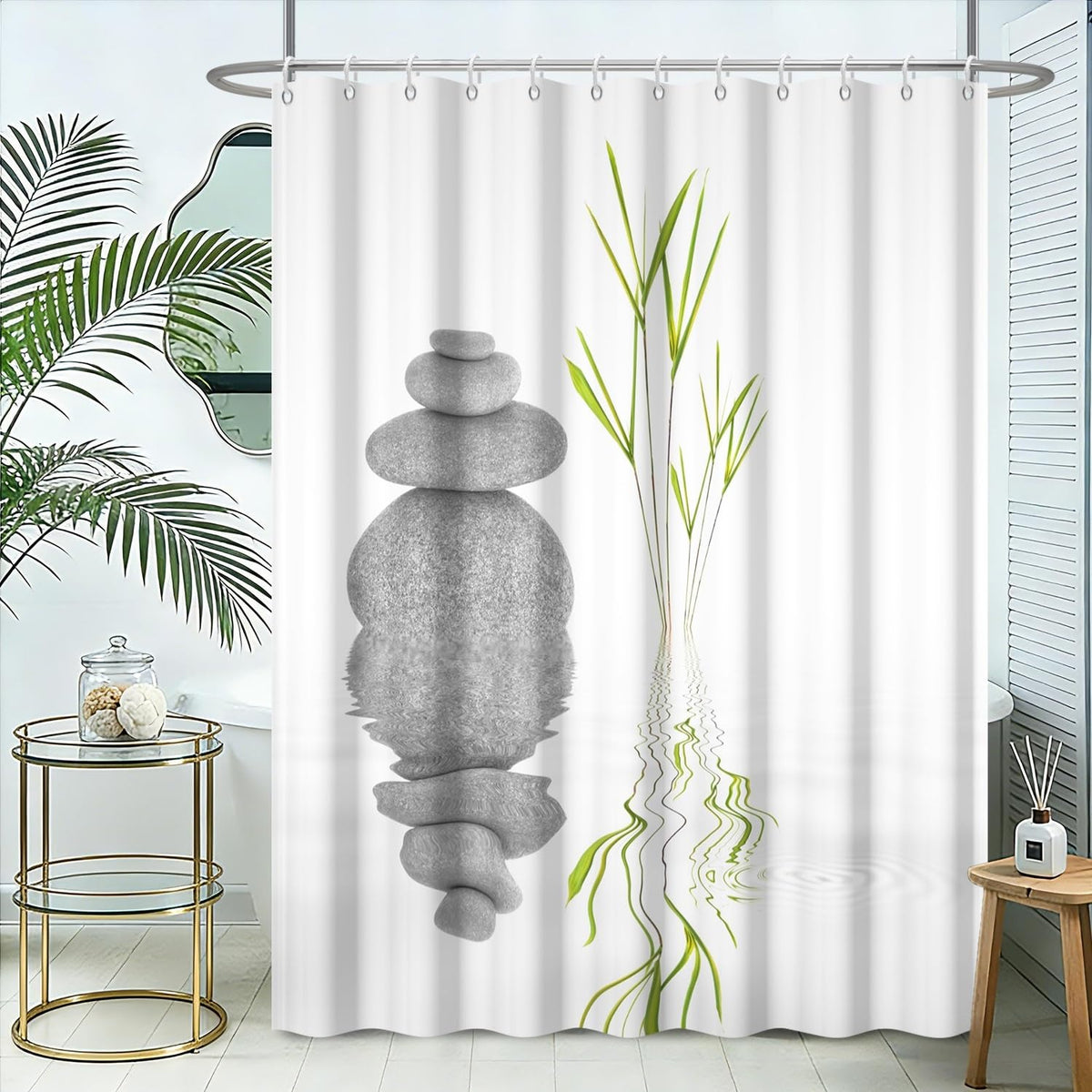 Zen Shower Curtain Spa Shower Curtain Zen Stone Meditation Bathroom Curtains Set Waterproof Cloth Fabric with Hooks Restroom Bath Bathtub Home Decor Accessories 54x72 inch (54"W x 72"L (Pack of 1) / White 02)