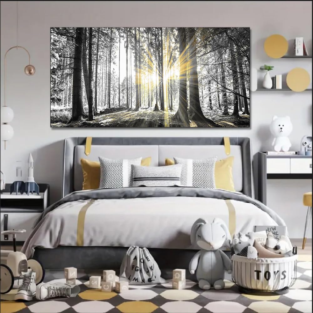 Large Canvas Wall Art Decor Black and White Wall Art Forest Artwork Landscape Picture Trees Poster Painting Nature Scenery Prints Living Room Decor Bedroom Home Office Decorations (Blandcape-wb / 60"L x 30"W)