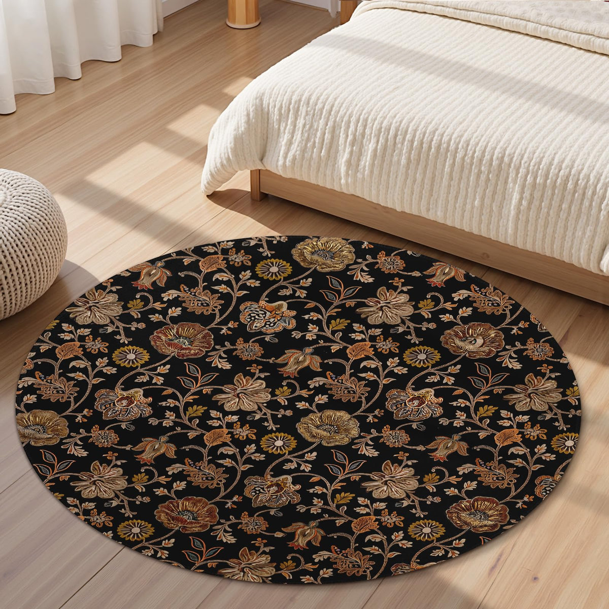 Vintage Floral Round Area Rug 4ft Machine Washable NonSlip Boho Circle Rug (Daily-vintage Floral / 4' (Round))