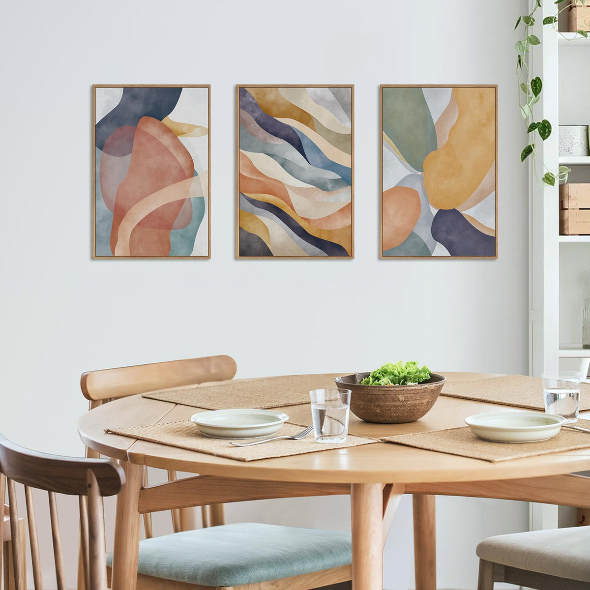 Large Abstract Neutral Framed Canvas Wall Art Set (Abstract Colorful Wall Art / 24''x36''x3)