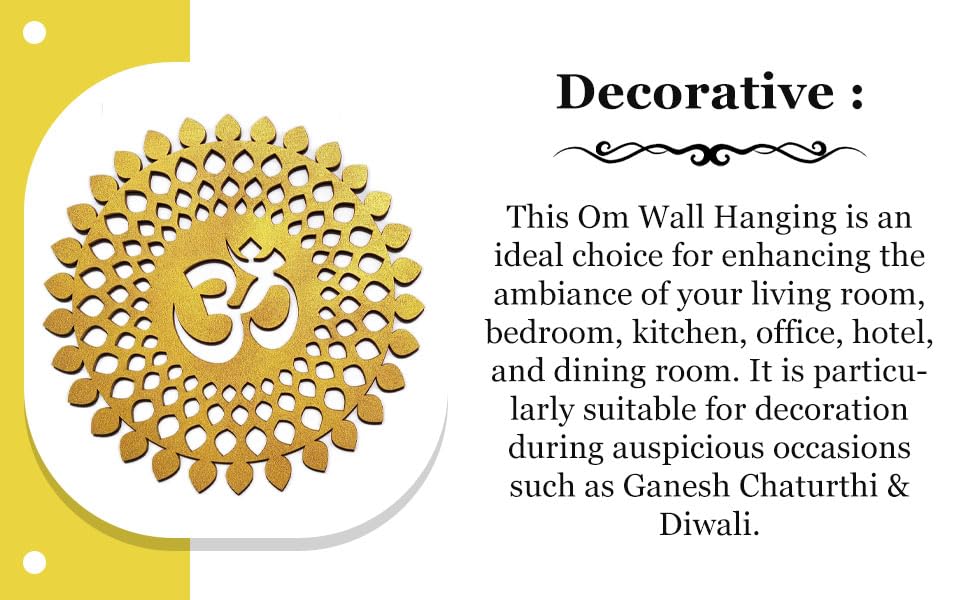 Golden Om Round Decorative Wall Art Mdf Wooden Om Chakra For Temple (MANDALA OM-Gold / 10"L x 10"W)