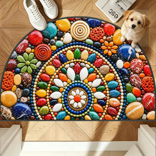 Boho Cobblestone Semicircle Area Rug 24"x36" (70 / 2' x 3' (Semicircular))