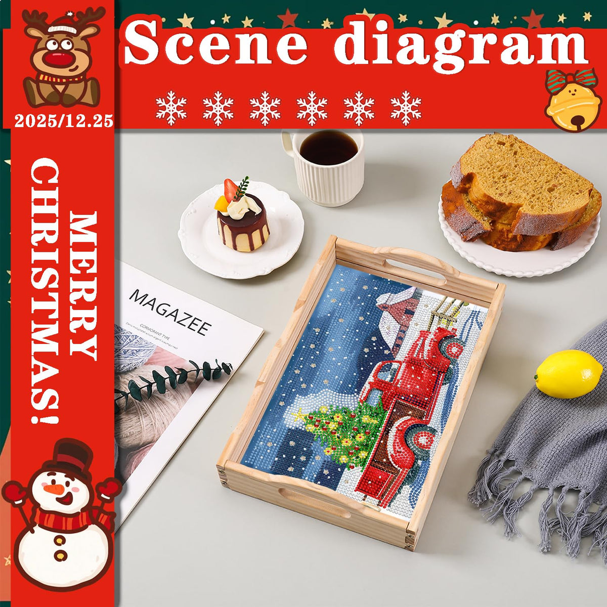 Christmas Diamond Painting Serving Tray with Handle for Beginners (Christmas Red Truck Small)