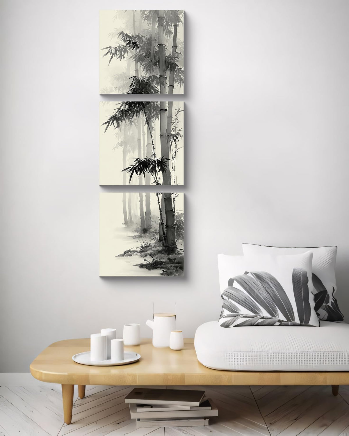 3PCS Vertical Black and White Bamboo Wall Art Asian Ink Painting Style Canvas Print Traditional Chinese Zen Minimalist Artwork Oriental Nature Forest Decor for Living Room Bedroom Meditation (Black and White Bamboo / 12x12 inches (3 pieces))