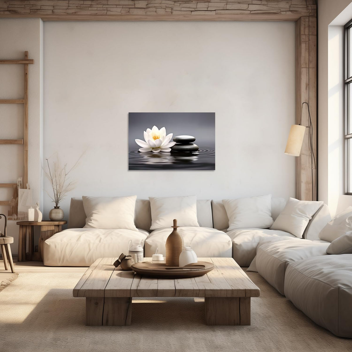 Zen Wall Art Lotus Flowers Stones on Water Pictures Canvas Prints Bathroom Decor Spa Artwork for Yoga Meditation Room Spiritual Gifts (Zen-2 / 28"L x 42"W)