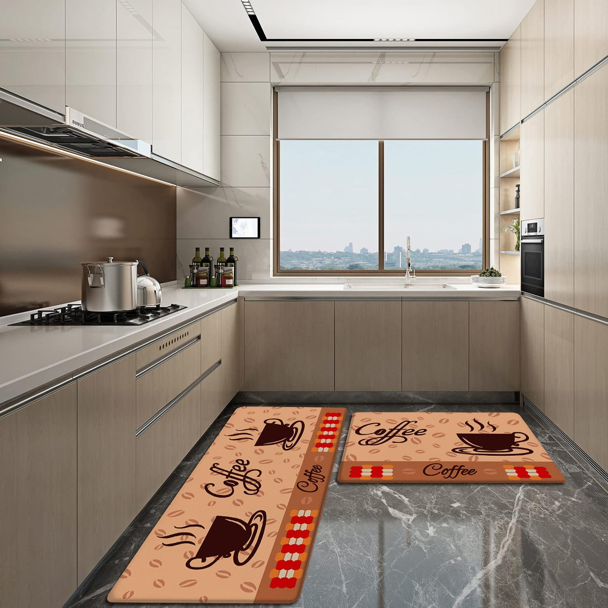 Anti Fatigue Kitchen Rugs Set of 2 (Coffee Brown)