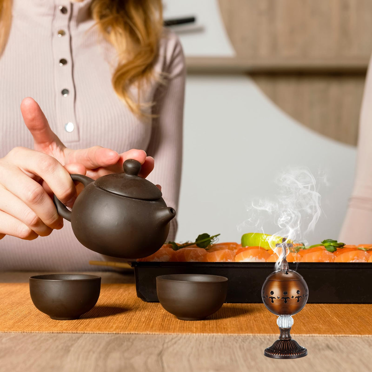 1 Set Incense Burner with Tong (Red Copper / Retro)