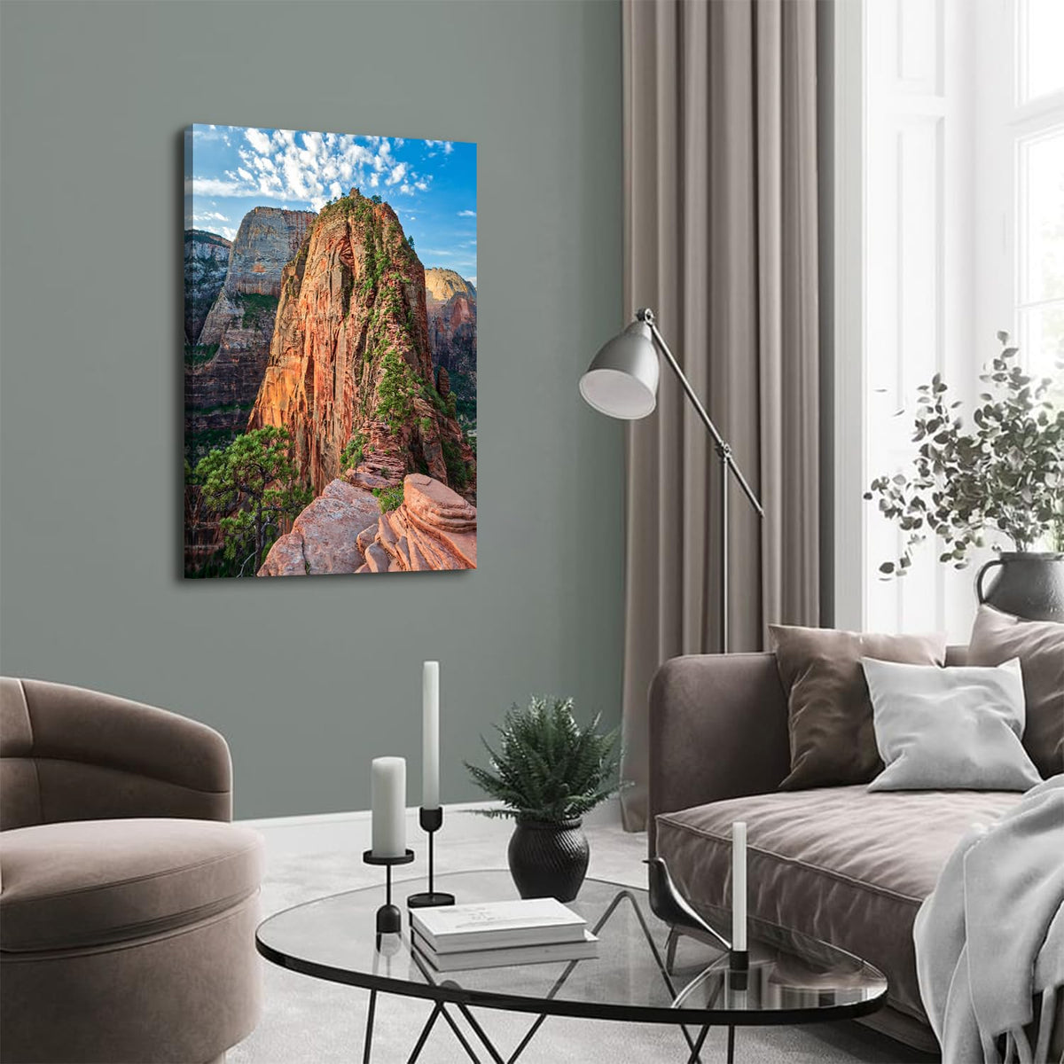 Mountain Wall Art Zion Canyon Wall Decor Zion National Park Posters Nature Forest Pictures Utah Angels Landing Landscape Painting Modern Artwork for Bathroom Bedroom Home Decoration 32x48" (48"L x 32"W / Zion Canyon)