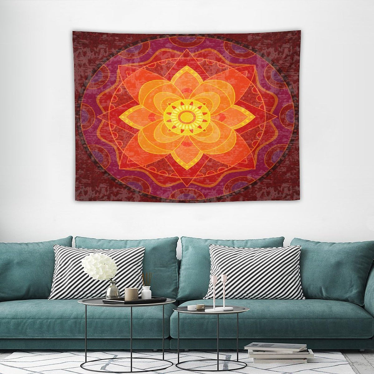 Red Mandala Tapestry Wall Hanging Bright Circular Ethnic Pattern Native Indian Ornament Tapestries Home Decor for Living Room Bedroom Kitchen Dorm 30"x40" (30"L x 40"W / Mandala-9)