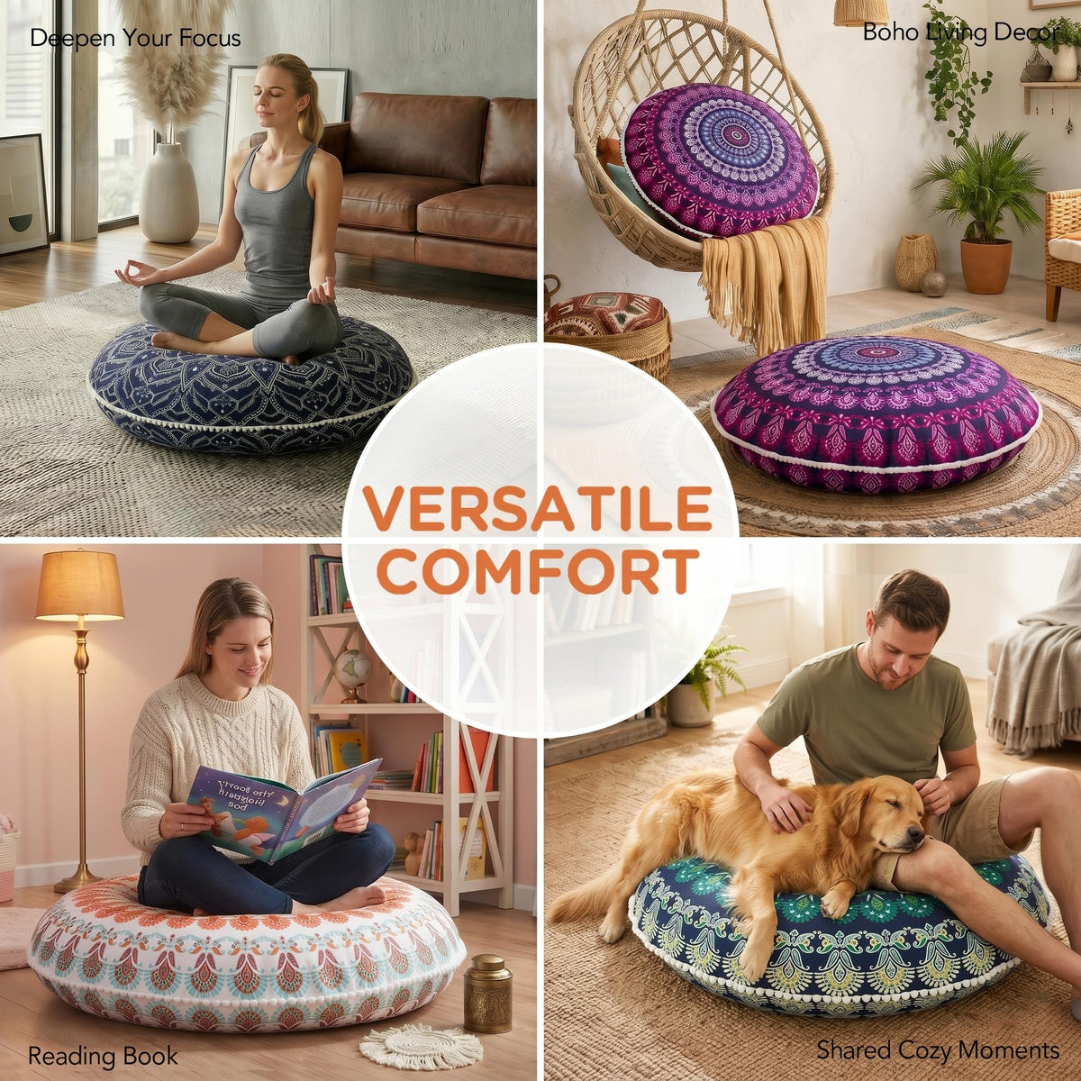 32 Inch Round Floor Pillow (1 Count (Pack of 1) / Round | Purple Orchid)