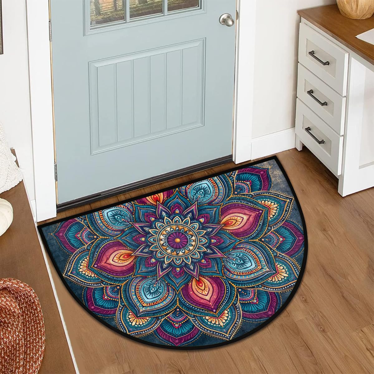 Mandala Half Round Door Mat Semi Moon Rug Fireplace Carpet Area Rugs (Z:color:67)