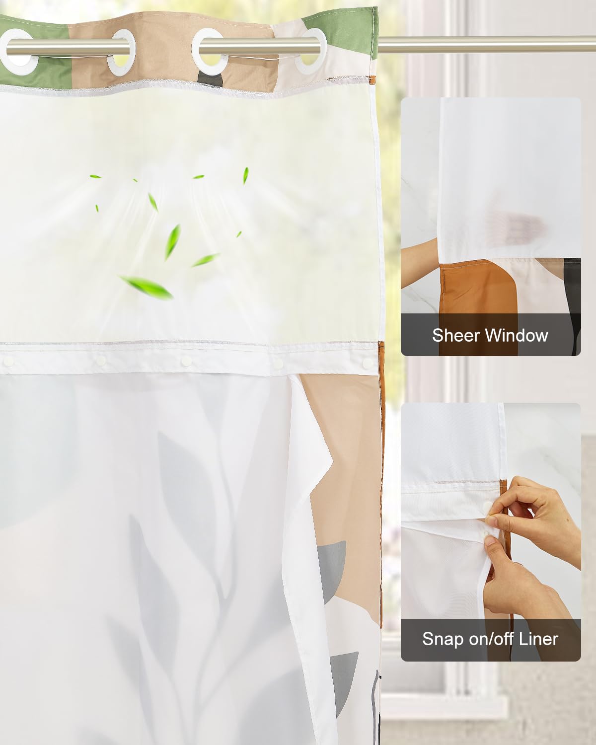 Boho & Abstract Geometric Shower Curtain with Snap in Liner Set (Boho-1)