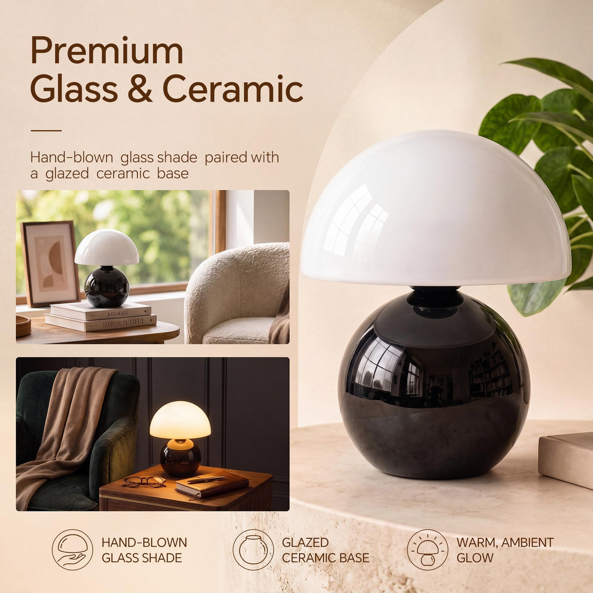 Mushroom Lamp Table Lamp for Bedroom (Black-)
