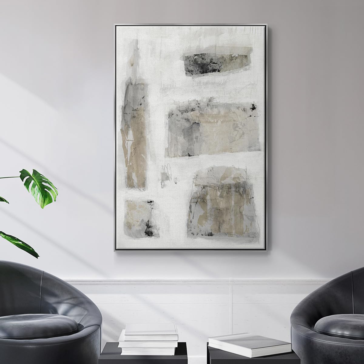 Canvas Home Decor Paintings Rustic Stone Wall Patterns Abstract Silver Floater Frame Wall Prints for Office Kitchen Hotel (37"L x 25"W / A Simple Love II V30)