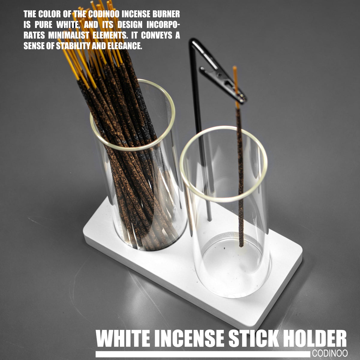 2 in 1 Incense Burner Holder for Sticks (White / 2 tall glass)