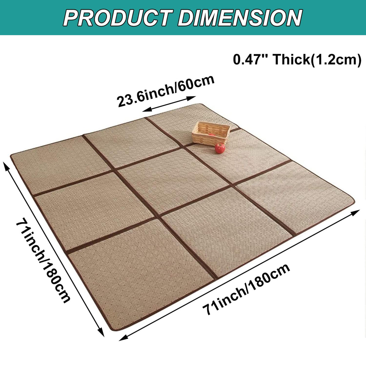 Large Japanese Tatami Mat 71x71in (Brown)