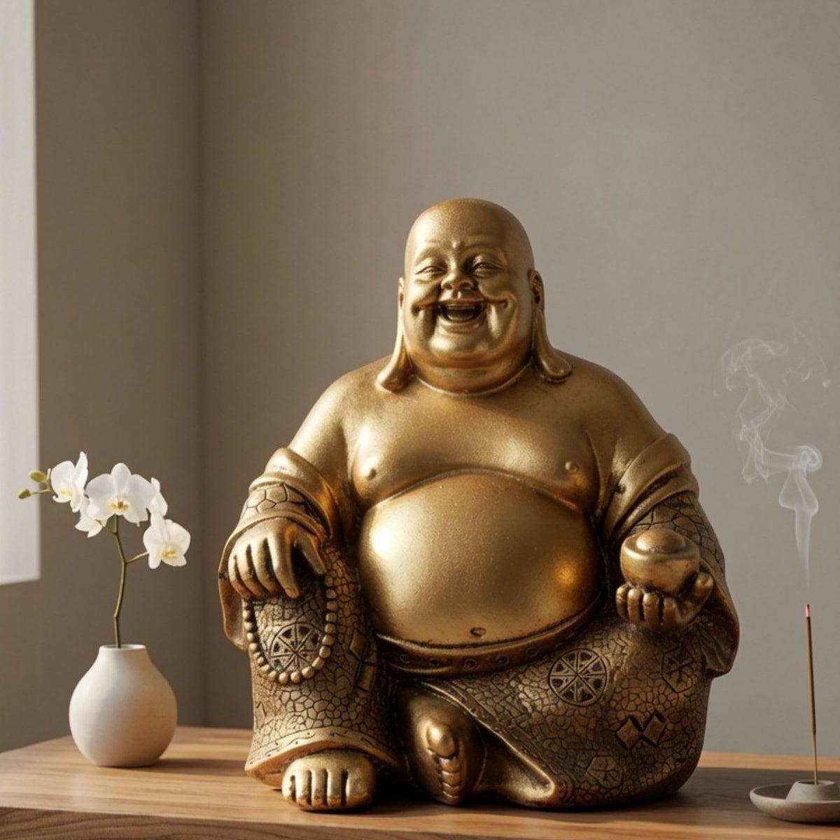 Laughing Buddha Statue Zen Decor 21770 (Gloden)
