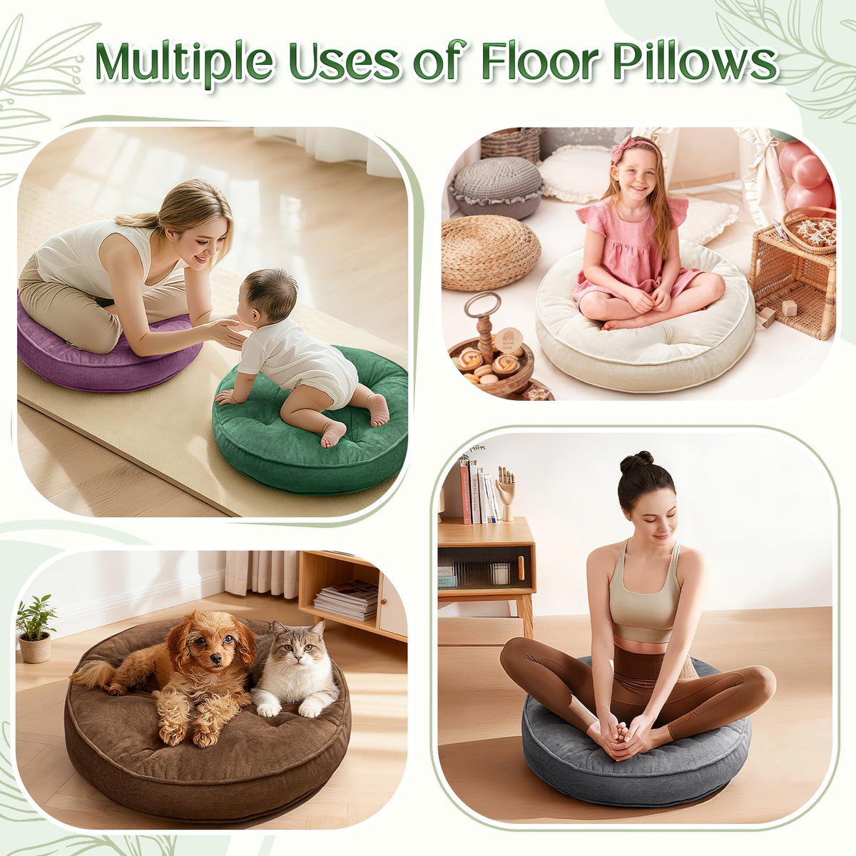 Floor Pillow Set of 2 (Round | Off-white / 20x20 Inch(Pack of 2))