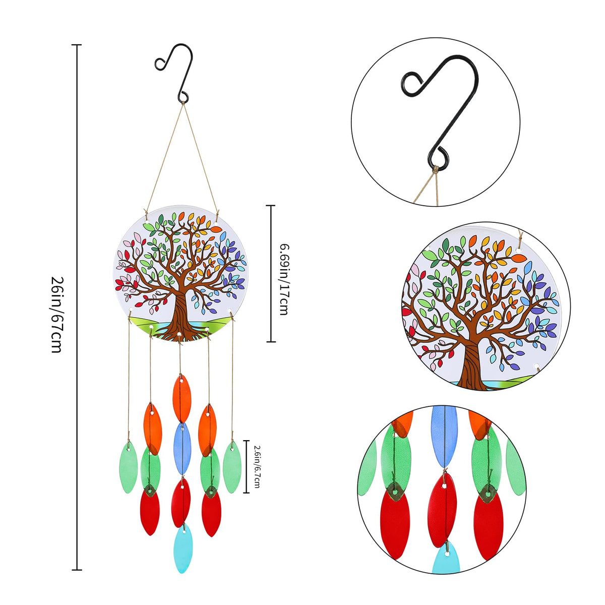 Tree of Life Glass Wind Chimes for Outside