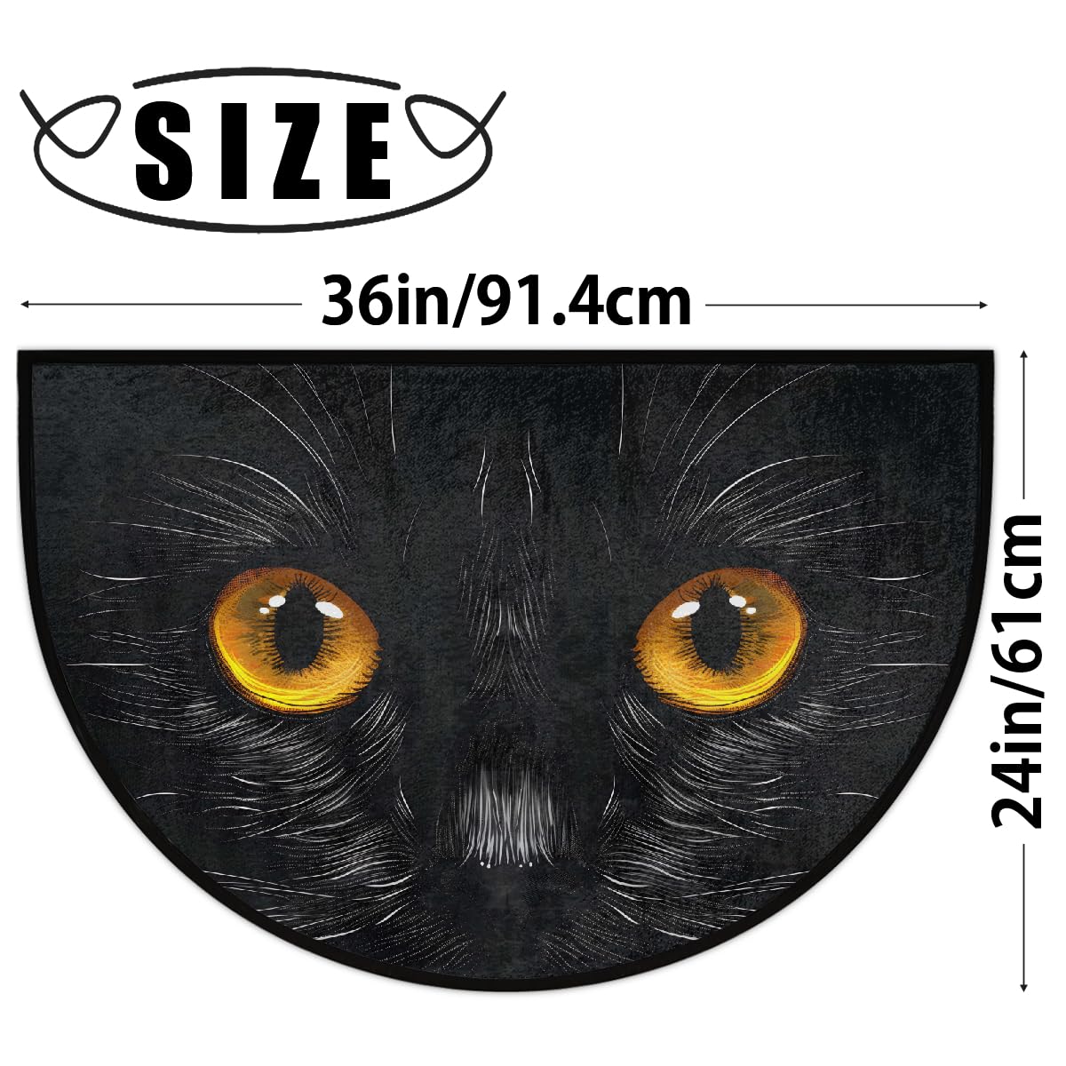 Black Cat Half Round Door Mat Non Slip Half Circle Rugs (A:a-color 9)