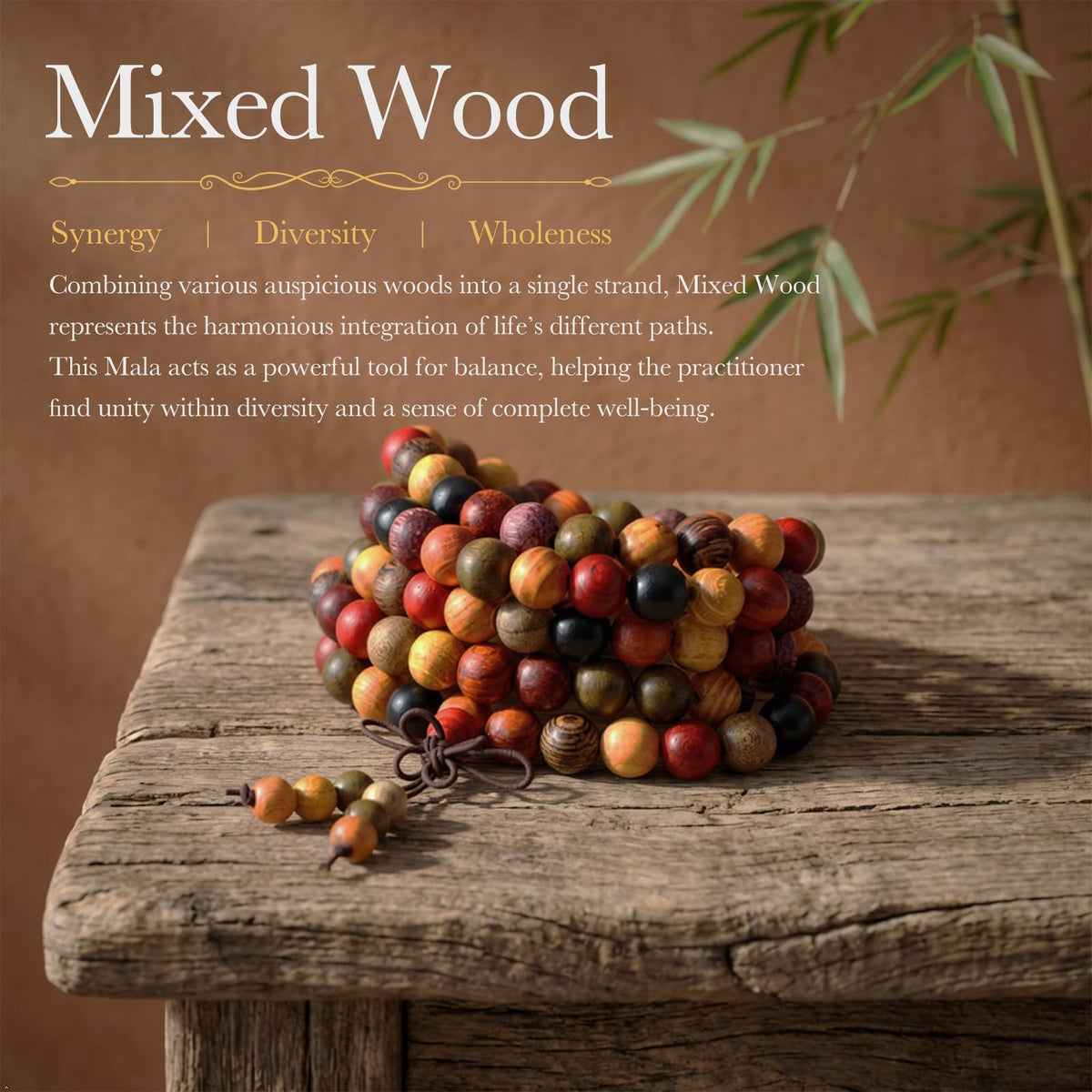 8mm Mixed Wood 108 Tibetan Buddhist Prayer Beads Mala Bracelet