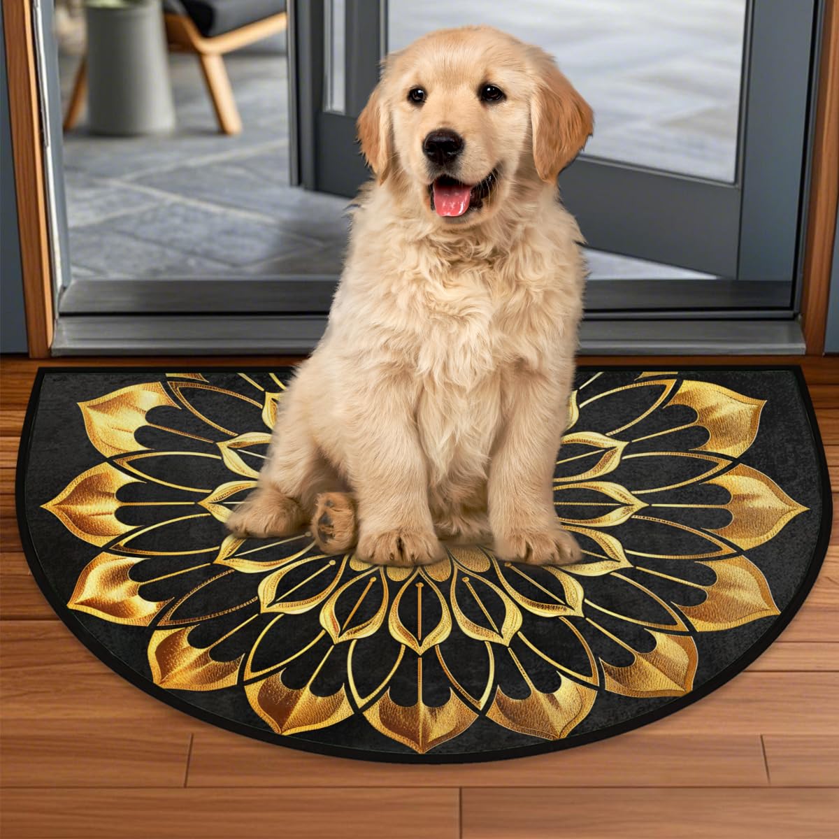 Gold Mandala Half Round Door Mat Non Slip Half Circle Rugs (A:b-color 2)