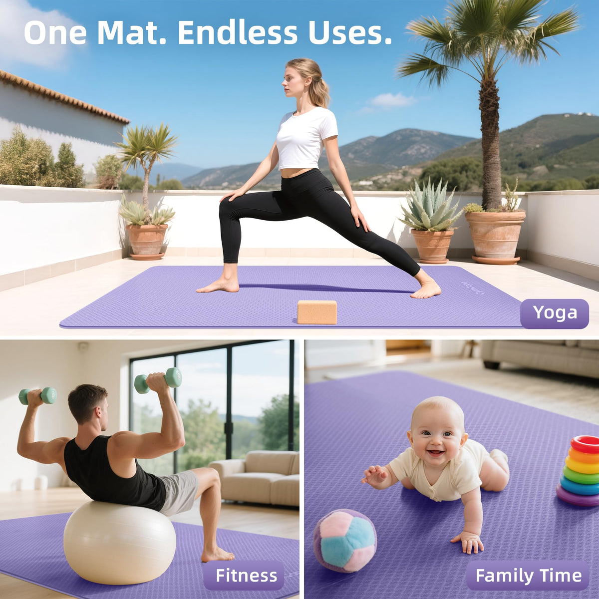 Extra Large Yoga Mat (72x48x1/4inch / Purple)