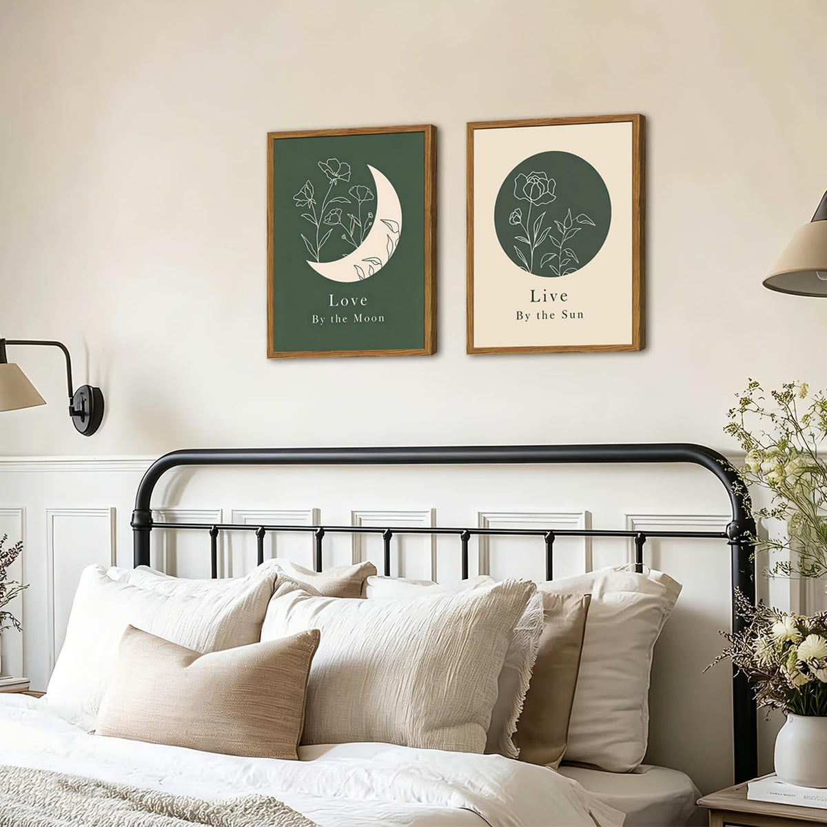 Framed Boho Sun and Moon Wall Art Set of 2 (Boho / 24"L x 16"W)