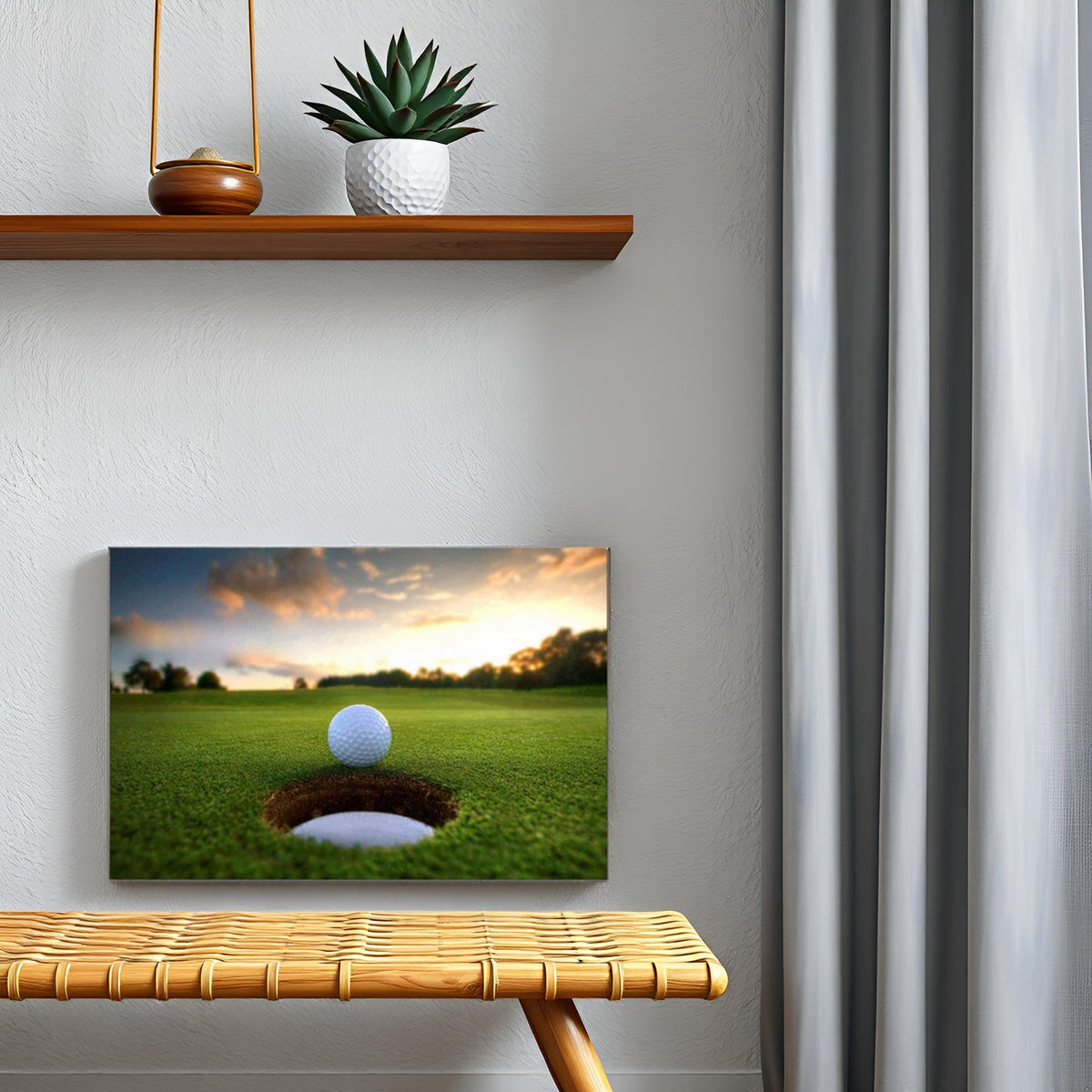 Large Artwork Golf Ball Men Cave Wall Art Golf Course Sport Themed Sunset (36"L x 24"W / Golfing)