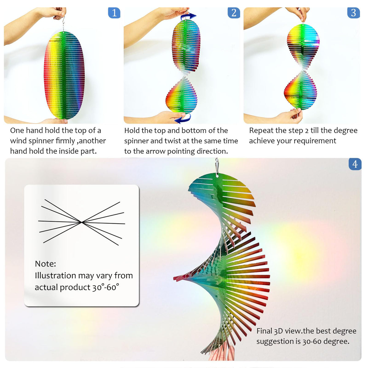 Wind Spinner Rainbow Wave Wind Spinners for Yard and Garden (15in / 009-2green Multi Color-2rainbow Wave)