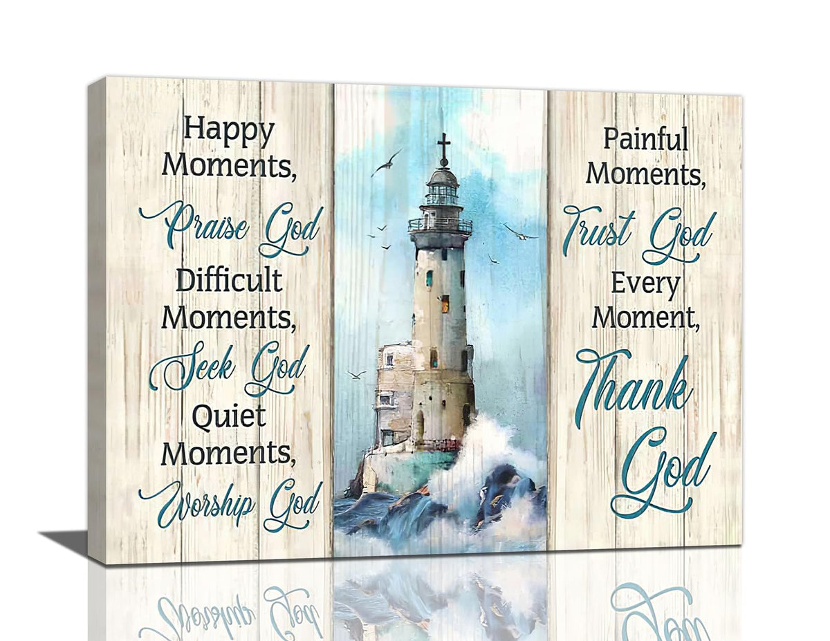 Lighthouse Wall Art Nautical Decor Ocean Coastal Canvas Painting Prints Christian Religious Quotes Pictures Wall Decor Modern Artwork Home Decoration for Bathroom Bedroom Living Room 16"x12" (Ocean Lighthouse / 16"L x 12"W)