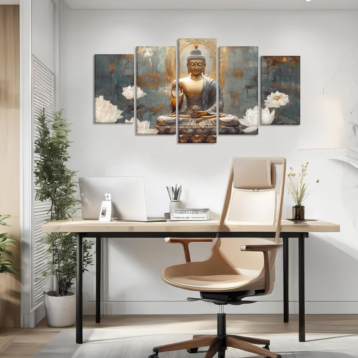 Buddha Canvas Wall Art 5 Piece Zen Wall Decor Buddhism Meditation Painting for Spiritual Room Living Room Home Decor Office Framed (50x24 inch / Picture-1)
