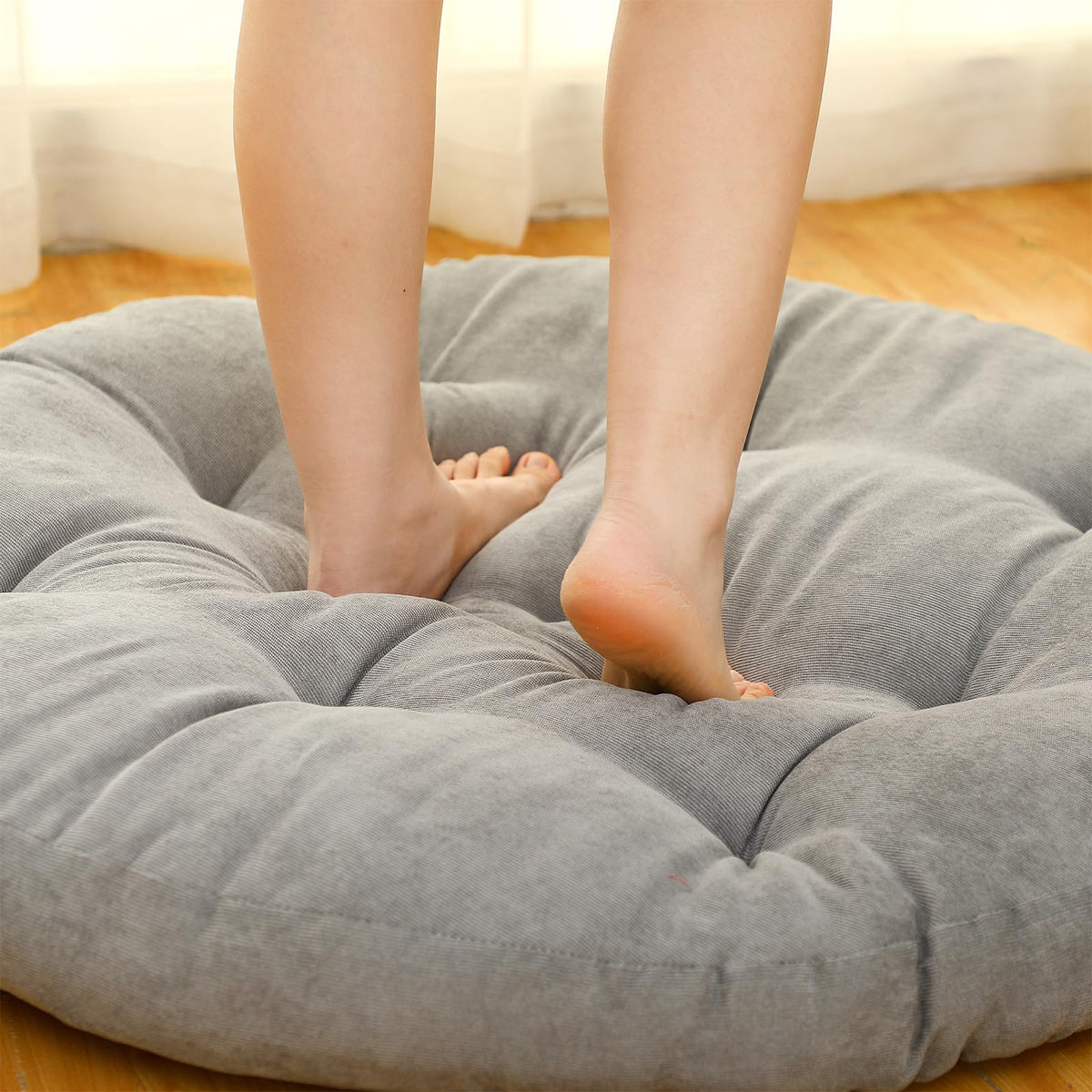 Extra Large Floor Pillow 35 Inch Round Circle Chair Floor Meditation Cushion Papasan Swing Cushion for Adults Oversized Playroom Pillows Big Pillow for Yoga Living Room Sofa (Gray / Classic)