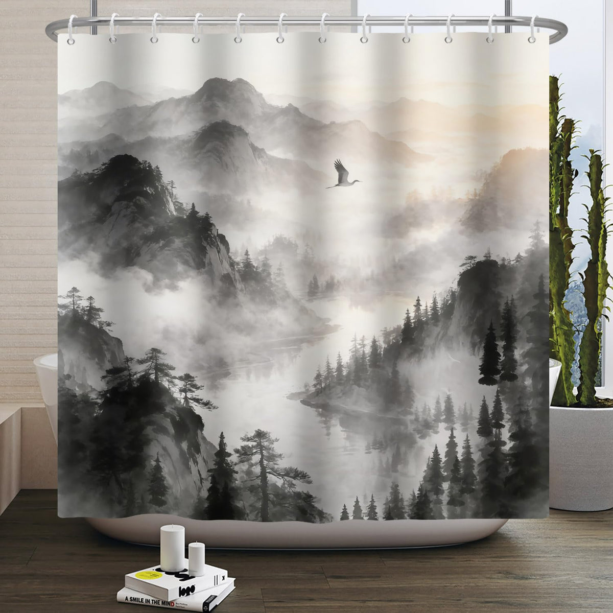 Misty Mountain & Forest Shower Curtain with Hooks (Misty Mountain & Forest)