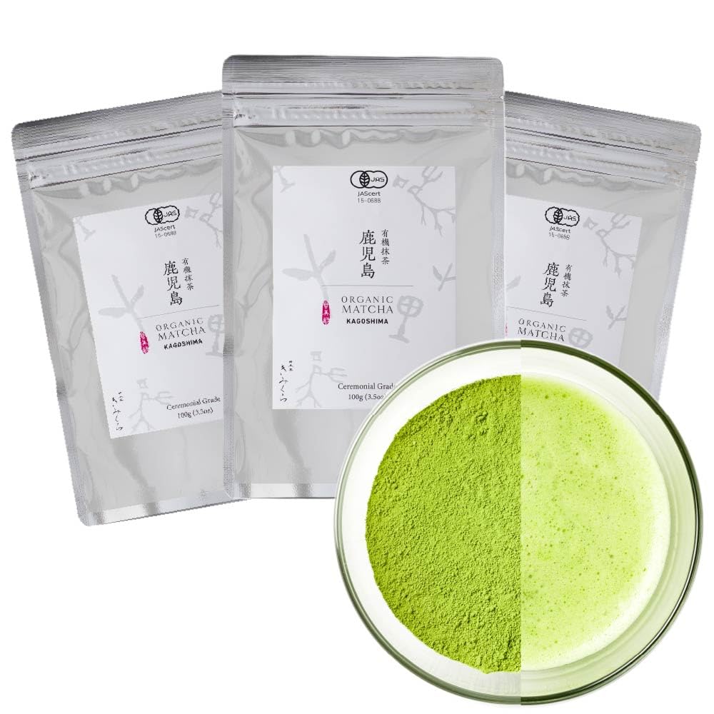 KIMIKURA ORGANIC CEREMONIAL Matcha Green Tea Powder from Kagoshima 300g (300g/10.5oz (3 packs))