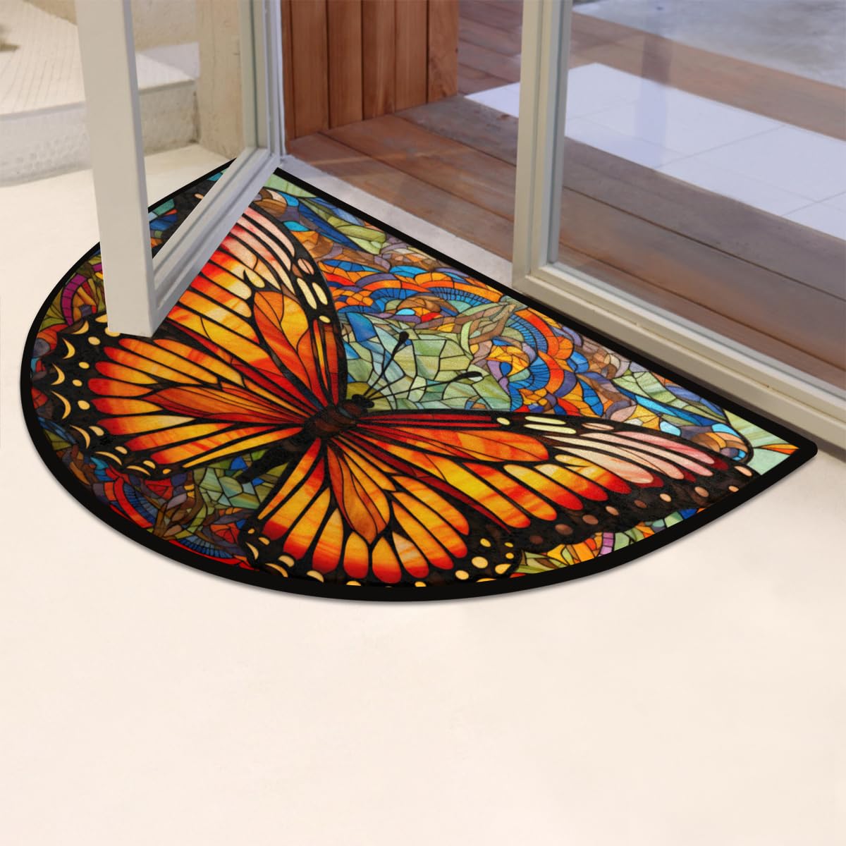 Butterfly Half Round Doormat Non Slip Semi Circle Rug Outdoor Welcome Mat (B 001)